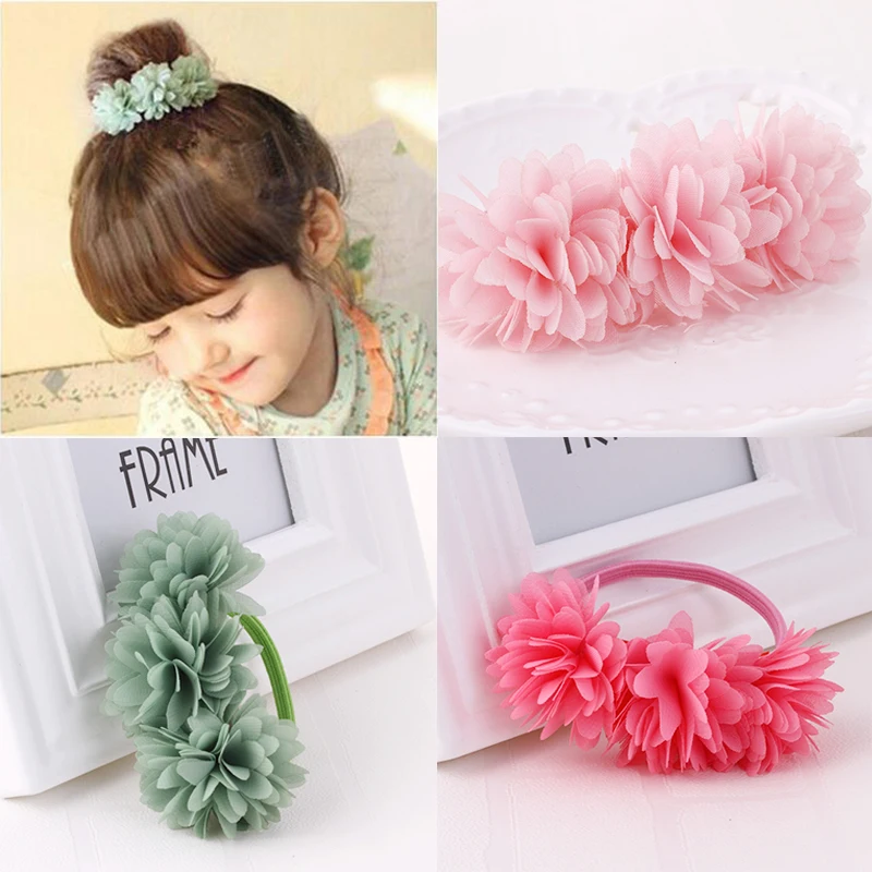 Резинки для волос шифоновые с цветами 2 шт./лот | Аксессуары одежды