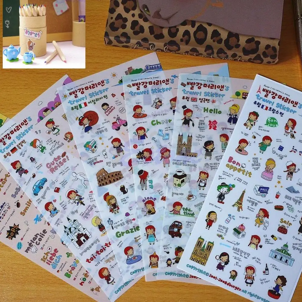 6 листов милый дневник Анны туристические наклейки украшение скрапбук фото