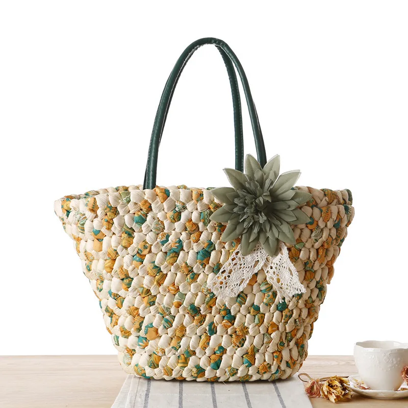 Summer Bags Casual Women Straw Beach Bag Hand Made Colorful Flower Decoration Woven Handbag Rattan For | Багаж и сумки