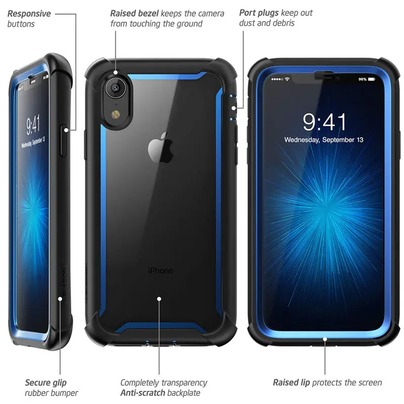 Для iphone XR чехол 6,1 дюймов i-Blason Ares серия полный корпус Прочный Прозрачный Бампер чехол со встроенной защитной пленкой
