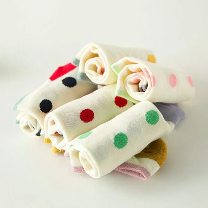 Осенняя мода новый хлопок женские носки мило точка Носки дышащий конфеты цвет