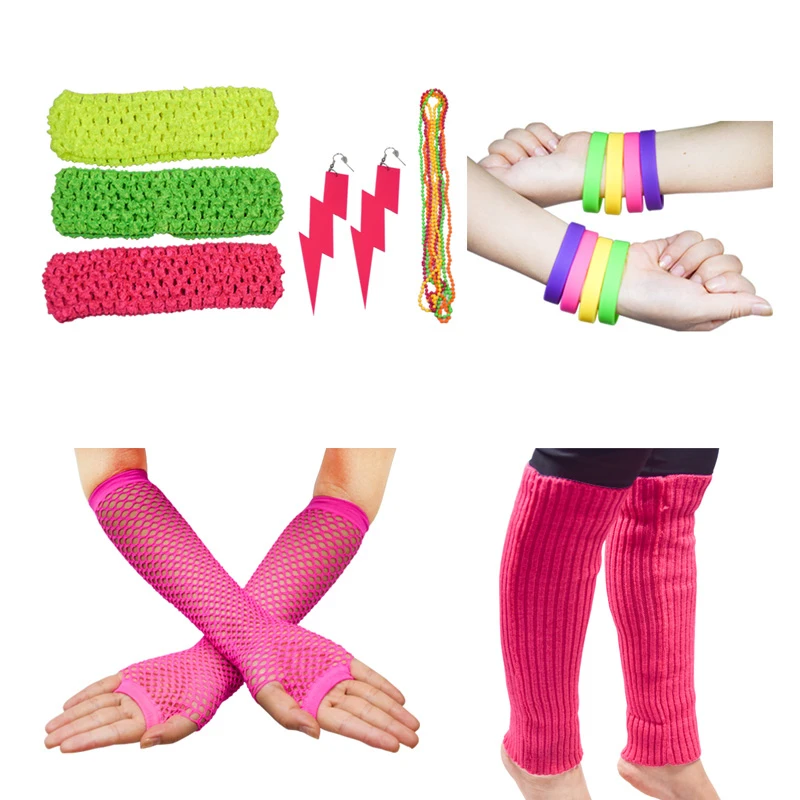 Ensnovo Women's 80s Outfit Accessories Neon Earrings Leg Warmers Gloves Cosplay Party Supplies Woman Girls Ornaments Accessory |