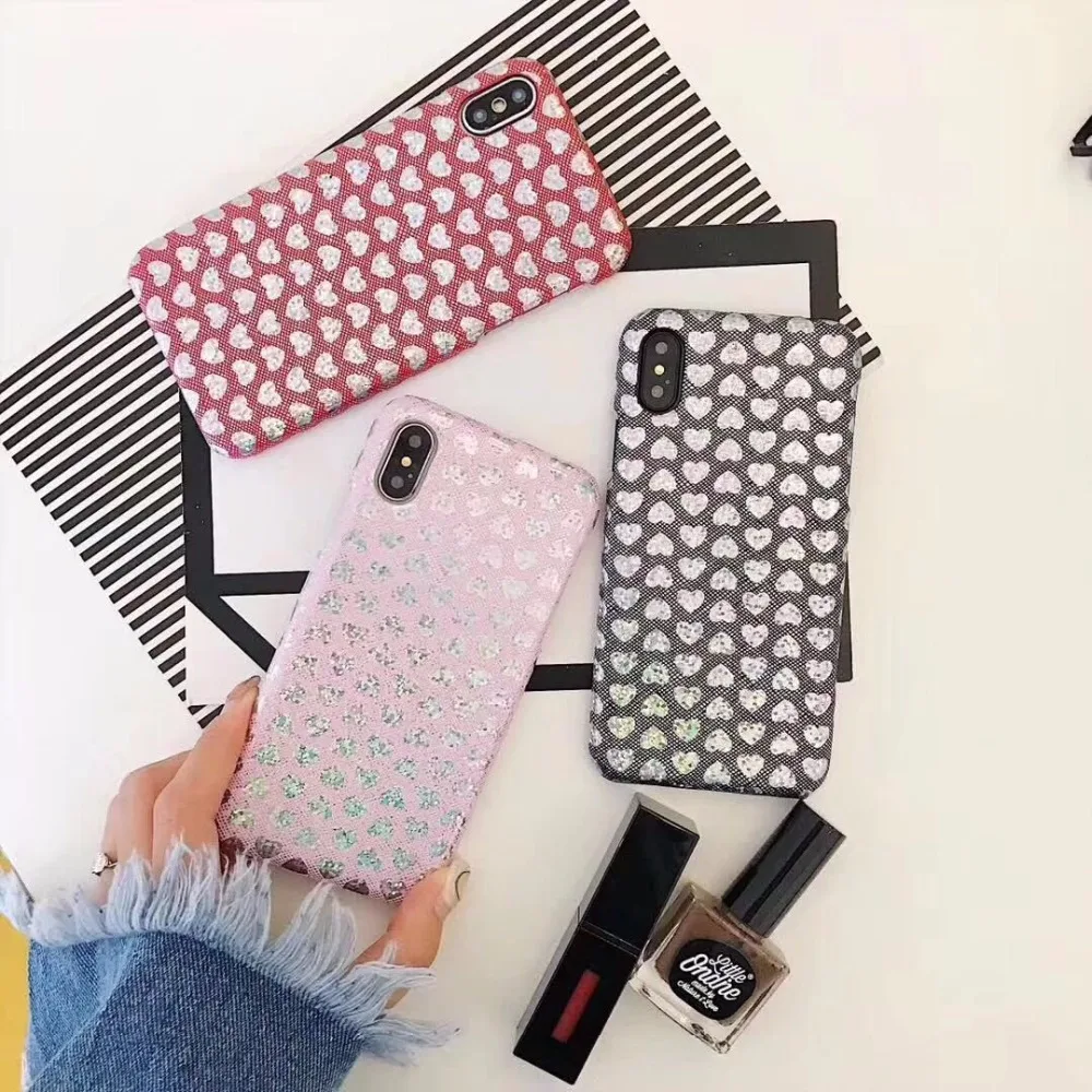 Супер модные лазерной Мерцающий порошок любовь Сердце Pattern Жесткий пластиковый
