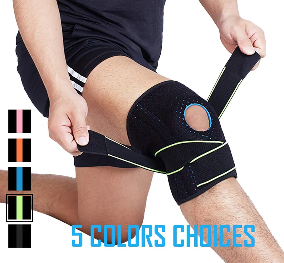 Green AOLIKES 1 шт. наколенники Coolfit быстросохнущие силикагель 4 пружины спортивные наколенники отверстие наколенники протектор - Цвет: Green