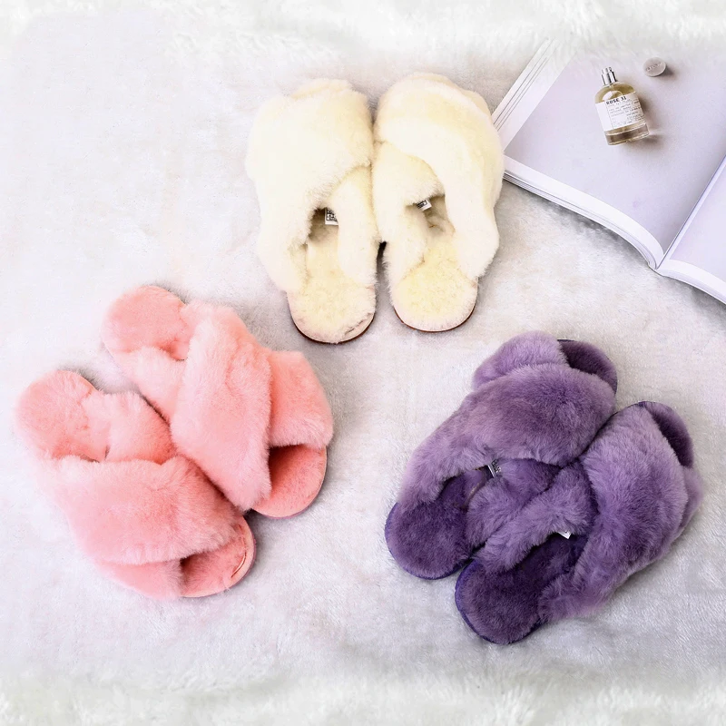 Millffy/Новые Домашние тапочки из овечьей кожи Женские толстые шерстяные в
