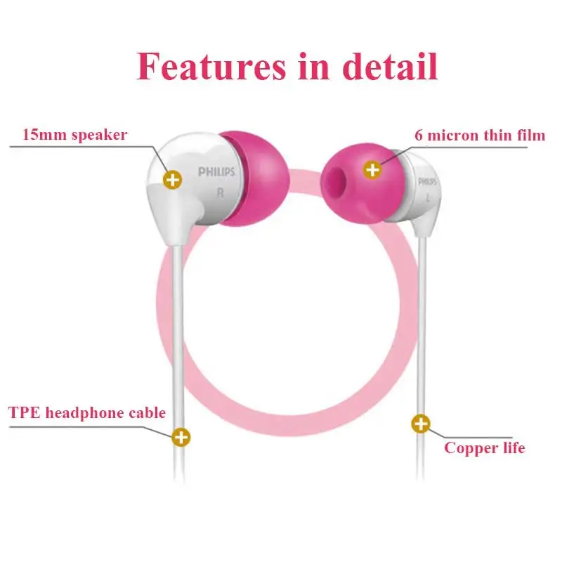Philips SHE3501 наушники вкладыши с плоской головкой 3 5 мм проводные Super Bass для Xiaomi LG