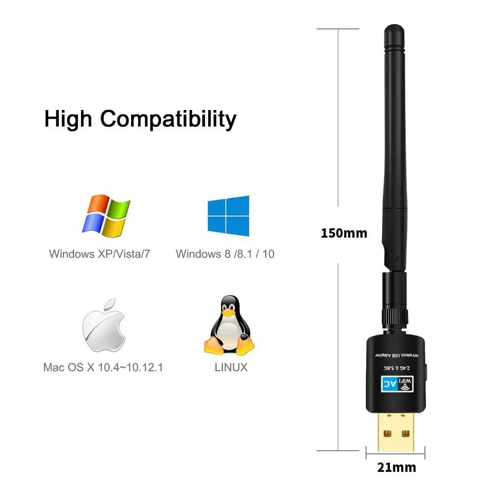 Zeadow AC 600Mbps Dual Band 2.4G/5.8G Wireless Network Adapter 802.11ac USB WiFi For Windows 10/8/7/XP/Vista/Mac OS | Компьютеры и