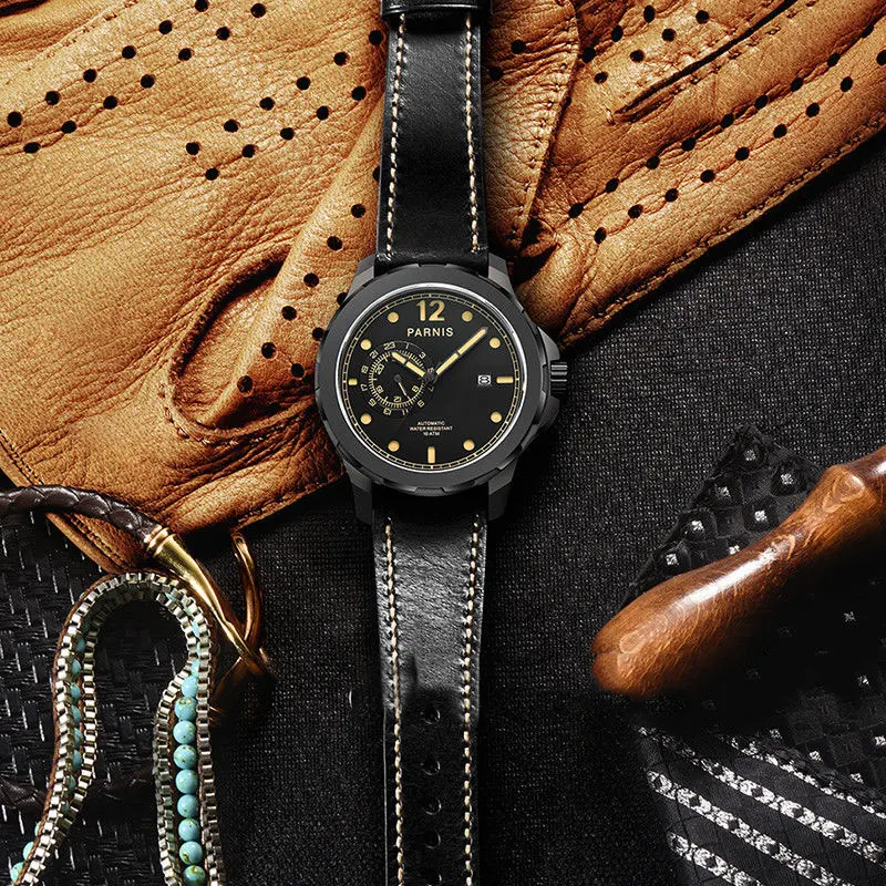 Распродажа механические часы Relojes Parnis 44 мм кожаный ремешок турбийон