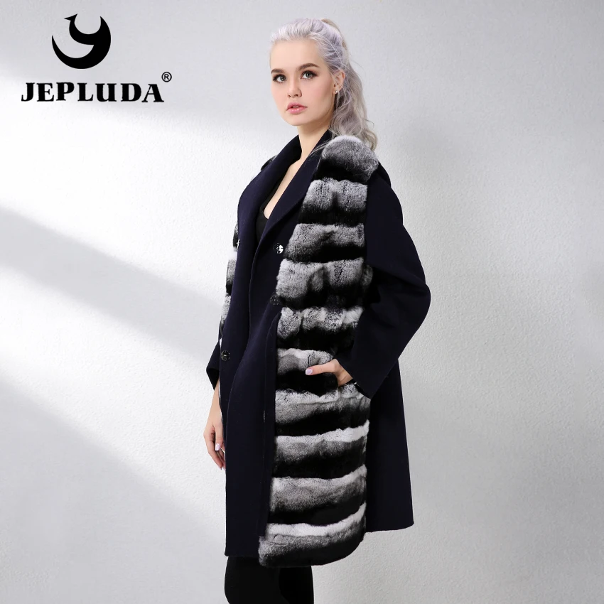 JEPLUDA Пальто Женщин Весна-Осень Из Натуральный Мех Кролик Рекс Европейский Стиль
