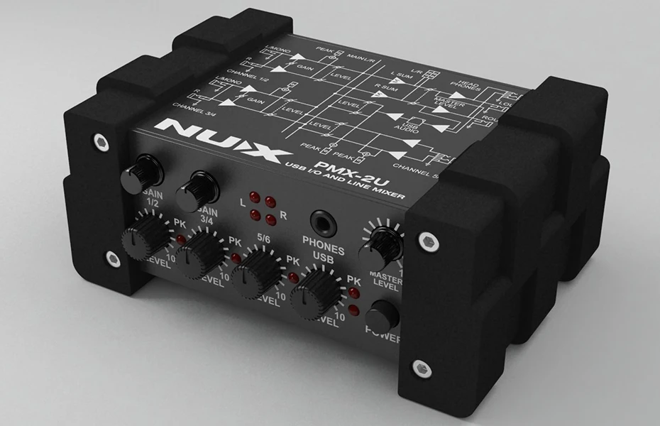 NUX PMX-2/PMX-2U I/O Line Mixer мини микшер консоль USB Звуковая консоль 6/8 входы 2 выхода индикатор громкости регулятор уровня