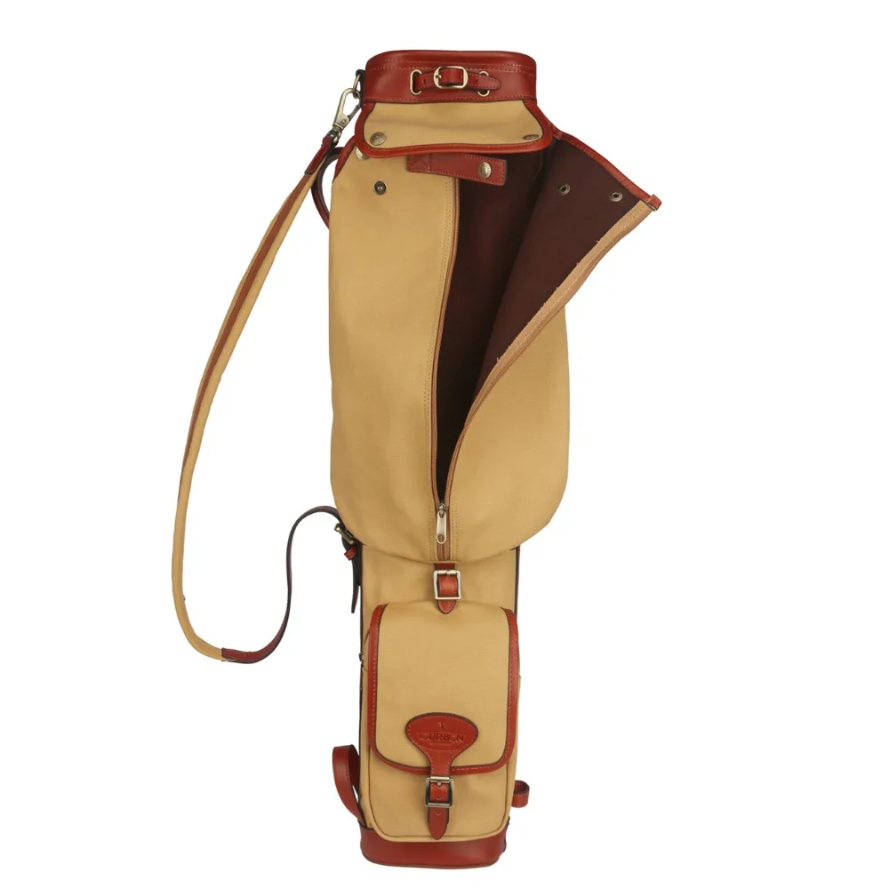 Tourbon Vintage Canvas Pencil Style Golf Club Bag Carrier Leather with Pockets Weather Flap Clubs Cover Golf Gun Case 86CM
