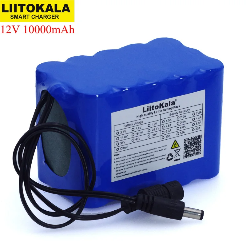 

Liitokala 12V 10Ah 18650 li-lon battery pack 12.6V 10000mAh with BMS Circuit Protection Board DC 5.5*2.1mm backup power supply