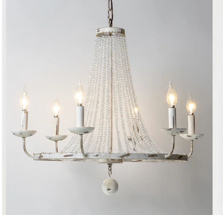 American country retro wrought iron living room dining chandelier French atmosphere creative bedroom crystal | Лампы и освещение