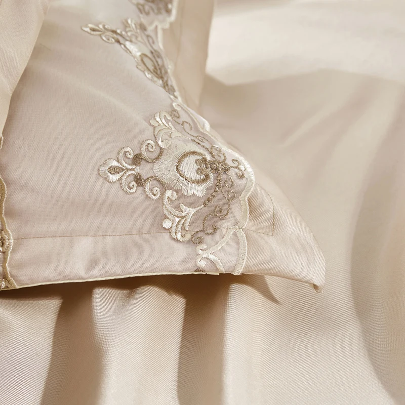 Princess Europe Style 3 Pcs Summer Bed Set Skirt Pillowcase Ice Silk Seat Sheet Solid Double Lace Light Camel Pink | Дом и сад