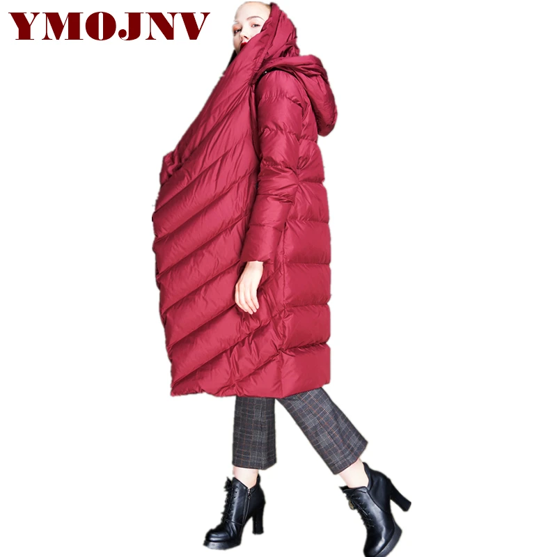 Женские куртки с капюшоном YMOJNV белые пуховики на 90% утином пуху Длинные Теплые