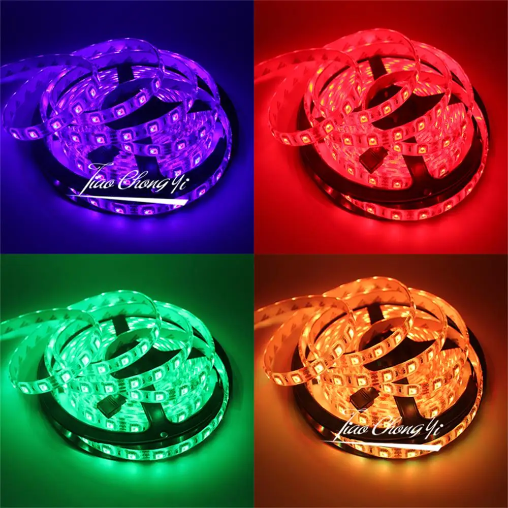 Фото Светодиодная лента 5 м 10 м 5050 RGB, 12 В постоянного тока, 60 светодиодный одов/м, гибкая светильник вая лента IP20/IP65, водонепроницаемая и 24 клавиши, ... №5