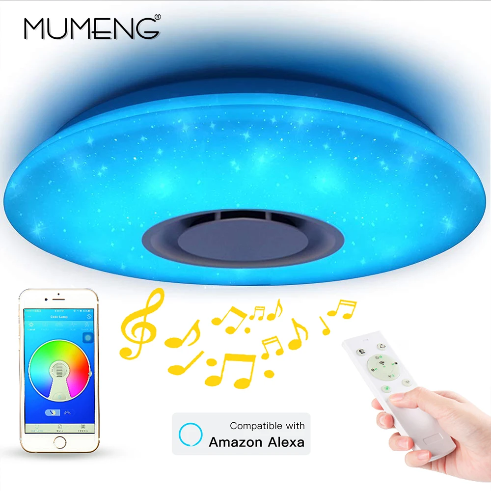Современный светодиодный светильник со звездами RGB Smart Blutooth Music, потолочный светильник с регулируемой яркостью, 36 Вт, приложение, светильник с дистанционным управлением для гостиной, спальни
