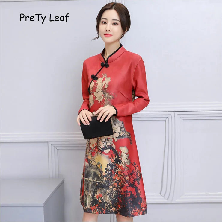 2018 замша печать ретро китайском стиле живописи тушью платье|painting dress|dress stylestyle dress