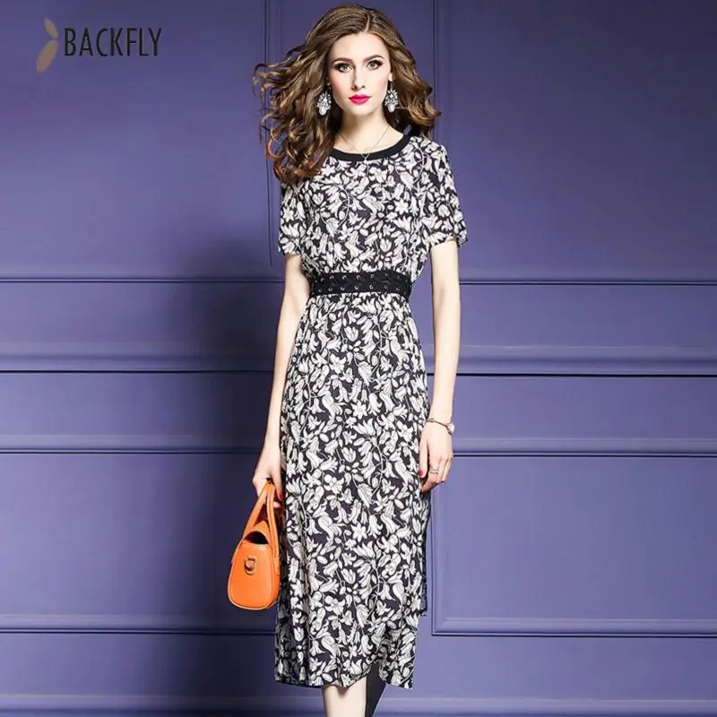 BACKFLY Винтаж шелковое платье трапециевидной формы Для женщин летние длинное