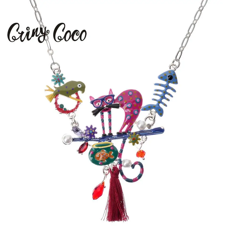 Cring Coco 2019 красивое колье с котом для женщин модное эмалированное Хрустальное