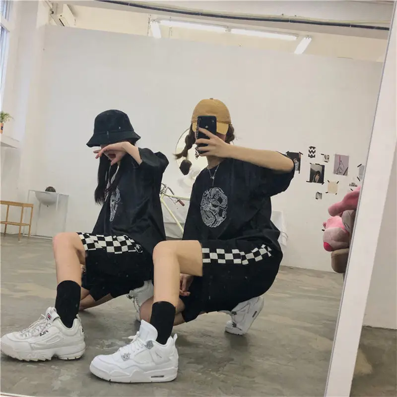 Летние корейские INS Harajuku BF классические уличные свободные мужские и женские