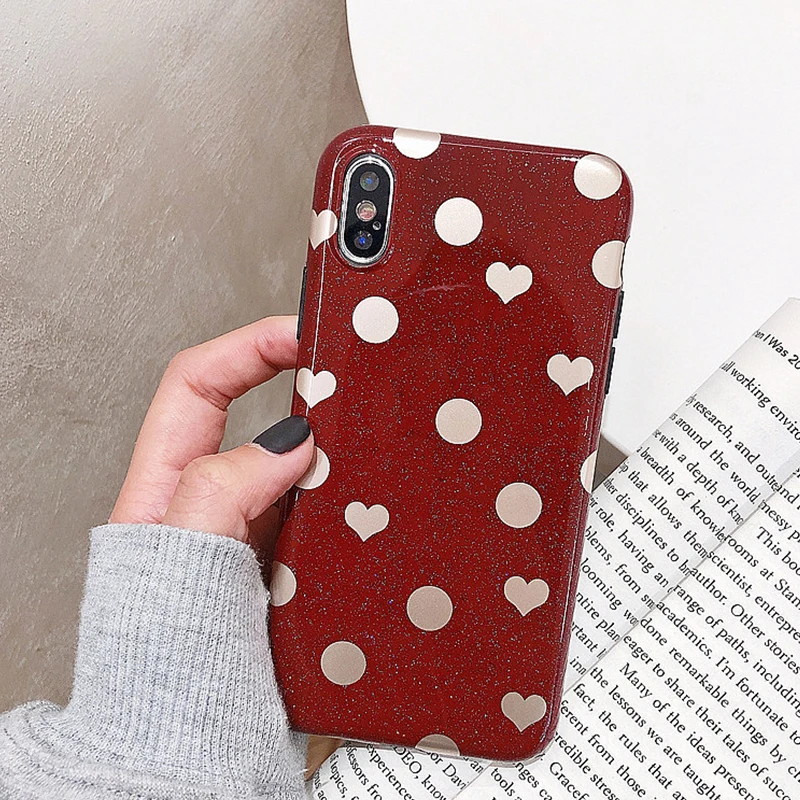 Чехол для телефона с блестками GlamPhoneCase Polka Dot Love Heart Glitter для iPhone 7 X 6 6S 8 Plus S Cover XR XS Max Fund on.