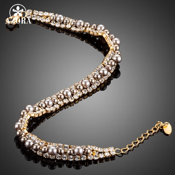 AZORA золотые 2 ряда микро CZ камни с бусины браслет для Для женщин TS0126|bracelets with