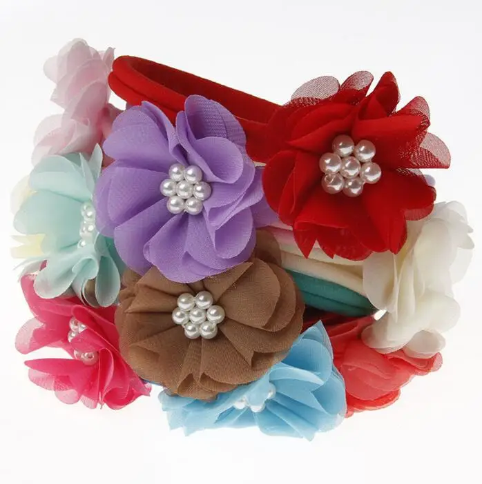 Повязка для волос шифоновая с жемчужинами и цветами | Аксессуары одежды