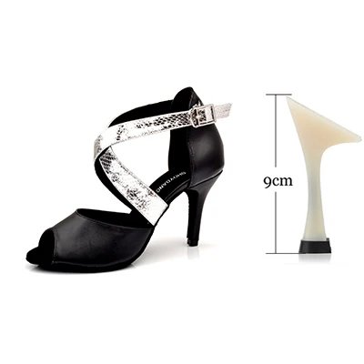 Black 9cm Ladingwu/Женская обувь для танцев из натуральной кожи; черная обувь для латинских танцев; обувь для сальсы; женская Обувь для бальных танцев; обувь для профессиональных танцев; Каблук 6-10 см - Цвет: Black 9cm