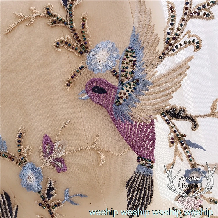 Цветные 3D кружевные вышивки цветочные патчи с птицами блестки переводки