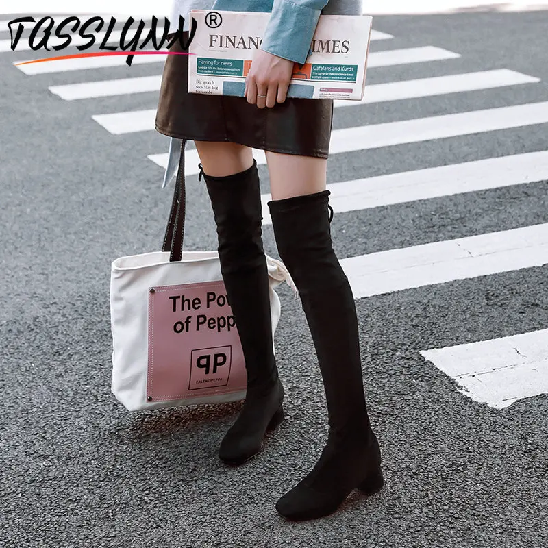 TASSLYNN/2019 г. зимние сапоги женские модные эластичные узкие из искусственной замши