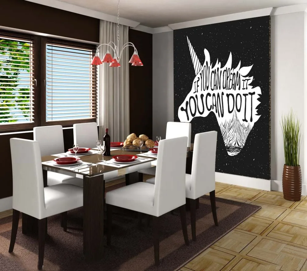 

[Self-Adhesive] 3D Black White Text Unicorn 56 Wall Paper mural Wall Print Decal Wall Murals