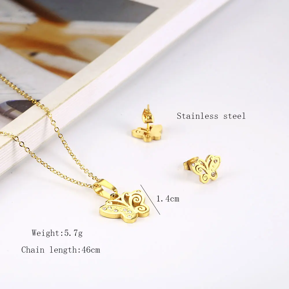 Ожерелье и серьги OUFEI в форме бабочки ювелирные изделия из нержавеющей стали для