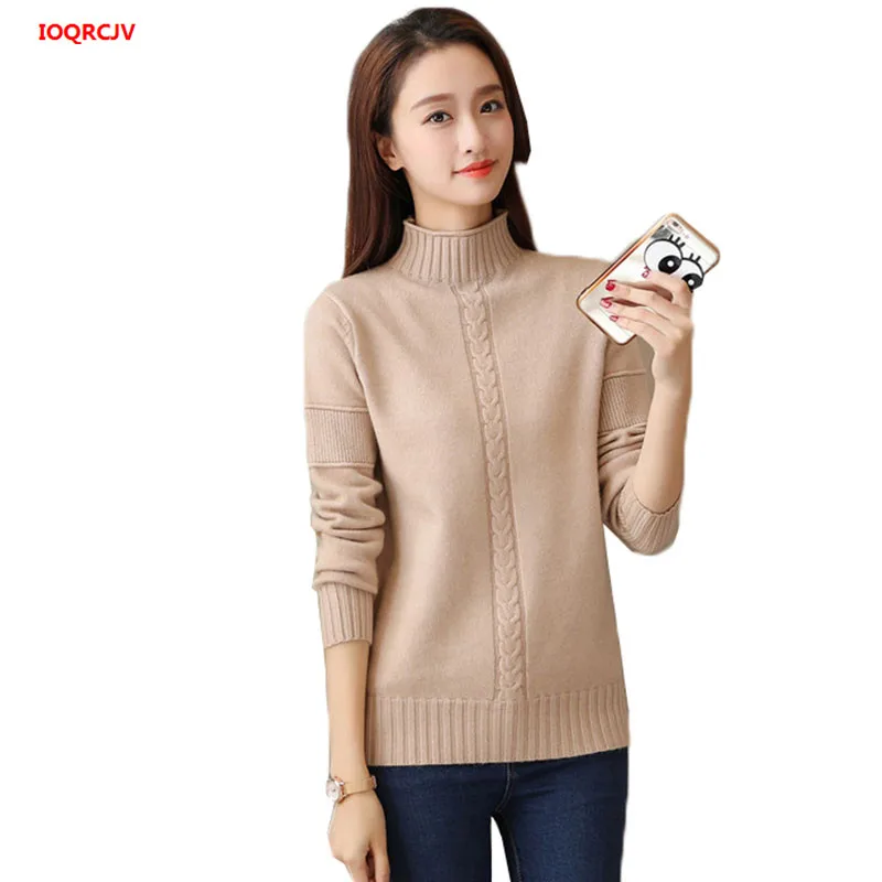 

Autumn Winter Sweater Pullover For Women Half Turtleneck Sweaters Long Sleeve Loose Female Warm Sweater Spring Knit Jumper W49