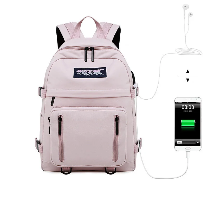 pink Брендовые рюкзаки с USB зарядкой, женский рюкзак с буквенным принтом для подростков, девочек и мальчиков, школьные сумки для ноутбука, дорожные рюкзаки Mochila - Цвет: pink