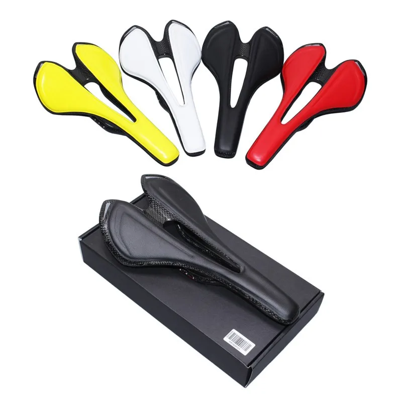 

full carbonfiber+Leather fiber road mountain bike saddle seat cushion Carbon saddle bicycle saddle Black White Red Yellow