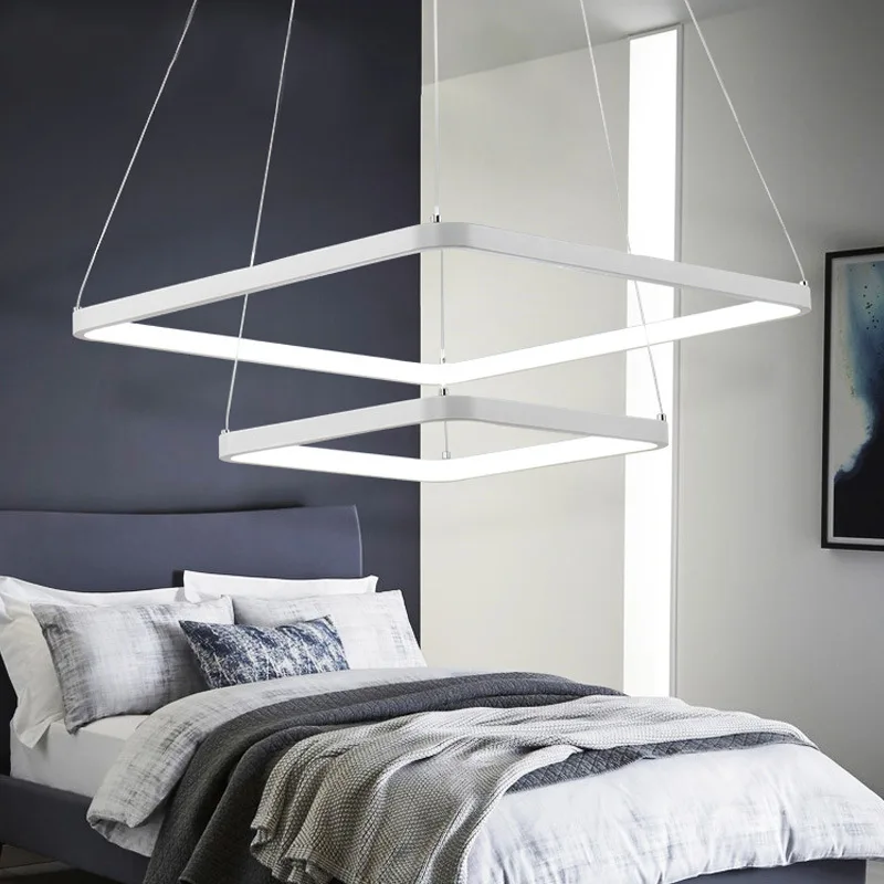 Удаленный Управление современный подвесной светильник квадратный Форма 3 кольца