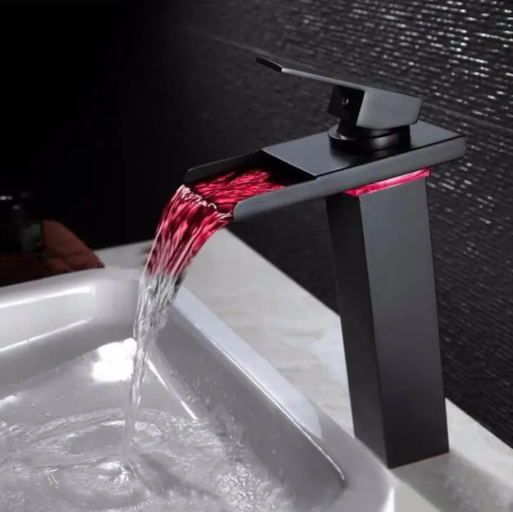 

New style design Color changing LED Faucet Water Power Bathroom Basin Sink Mixer Black Oil Brush Water Tap Faucet Basin Faucet