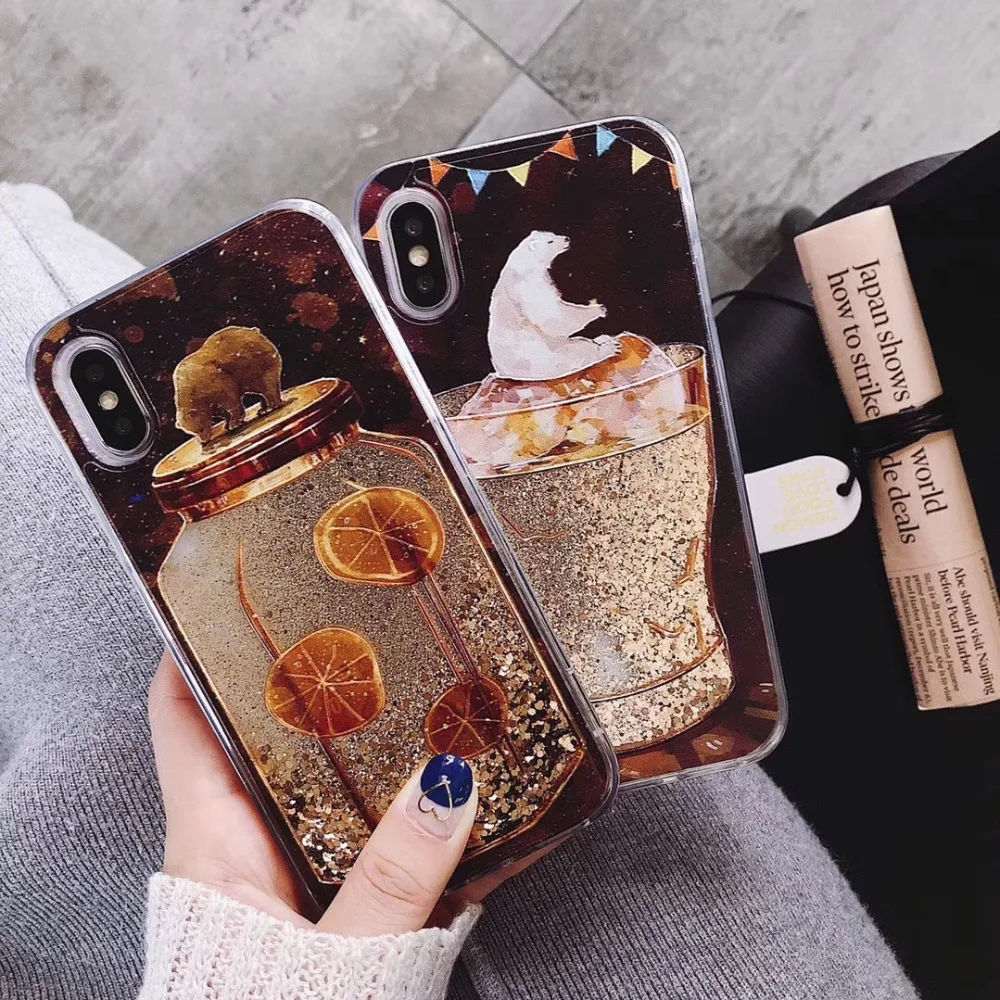 HereCase Жидкий чехол для iPhone X полярный медведь кофейная чашка лимонный чай бутылка