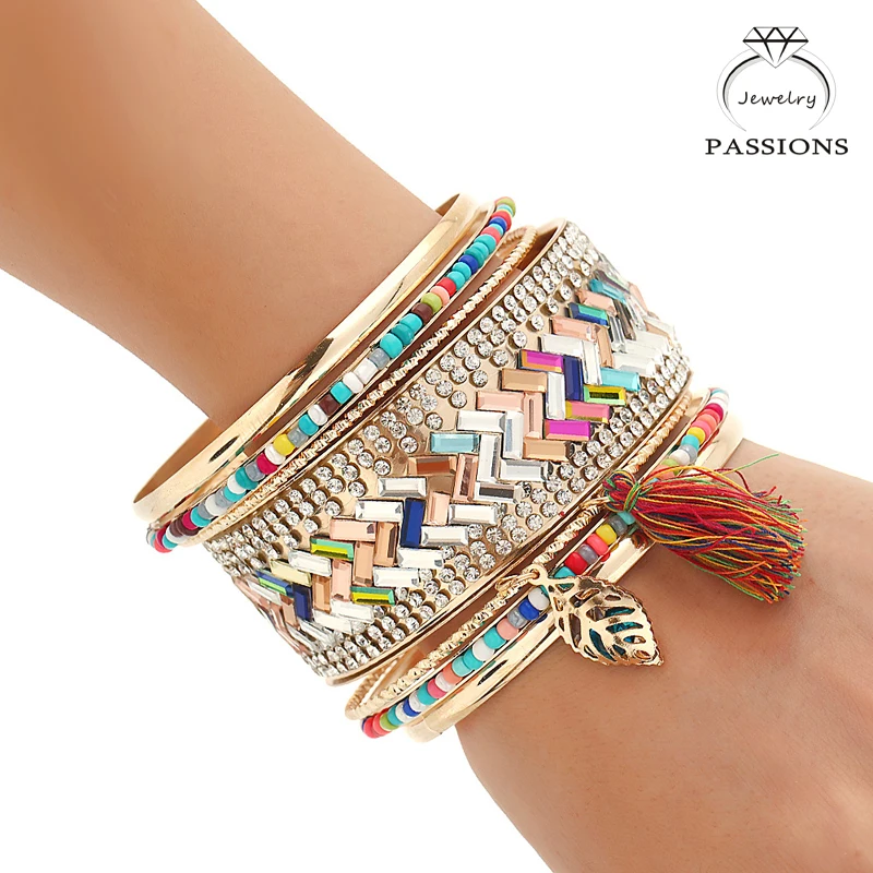 Набор из браслета и кисточка золотого цвета цветов многослойный с кисточками