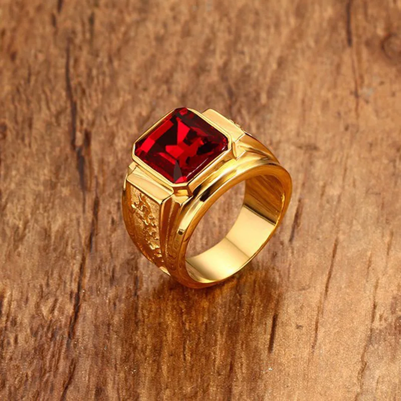 RC-183 Vintage Dragon Design Titanium Steel Couple Ring Cool Men Women Gold Color Blue Red Shiny Rhinestone Wedding | Украшения и