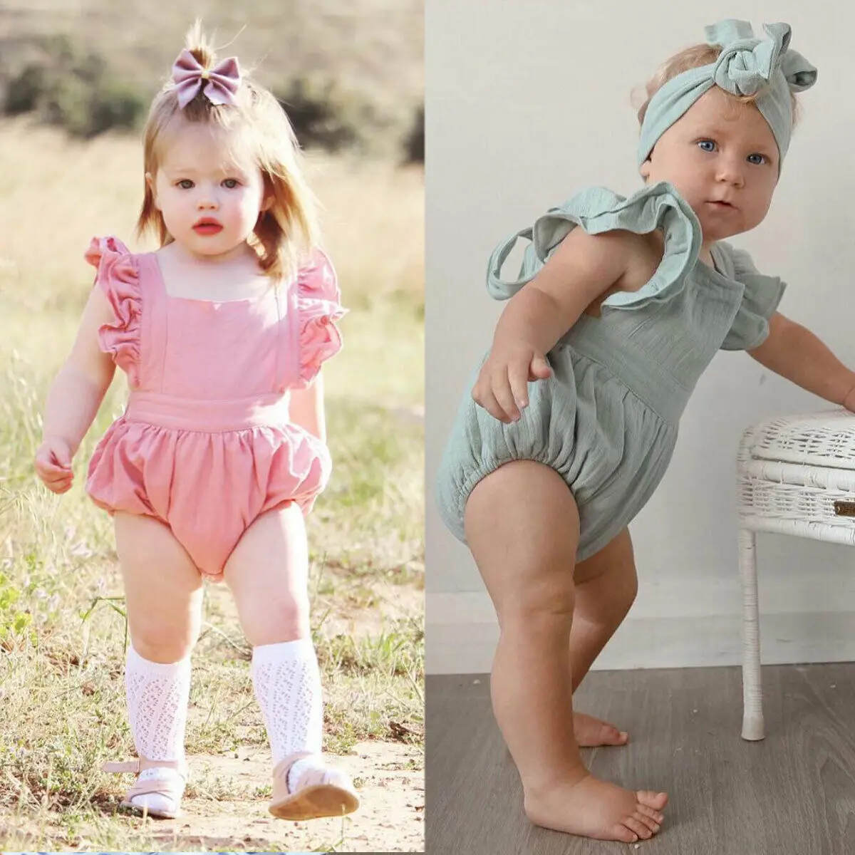 Для маленьких девочек без рукавов с оборками листья лотоса рукава спинки боди