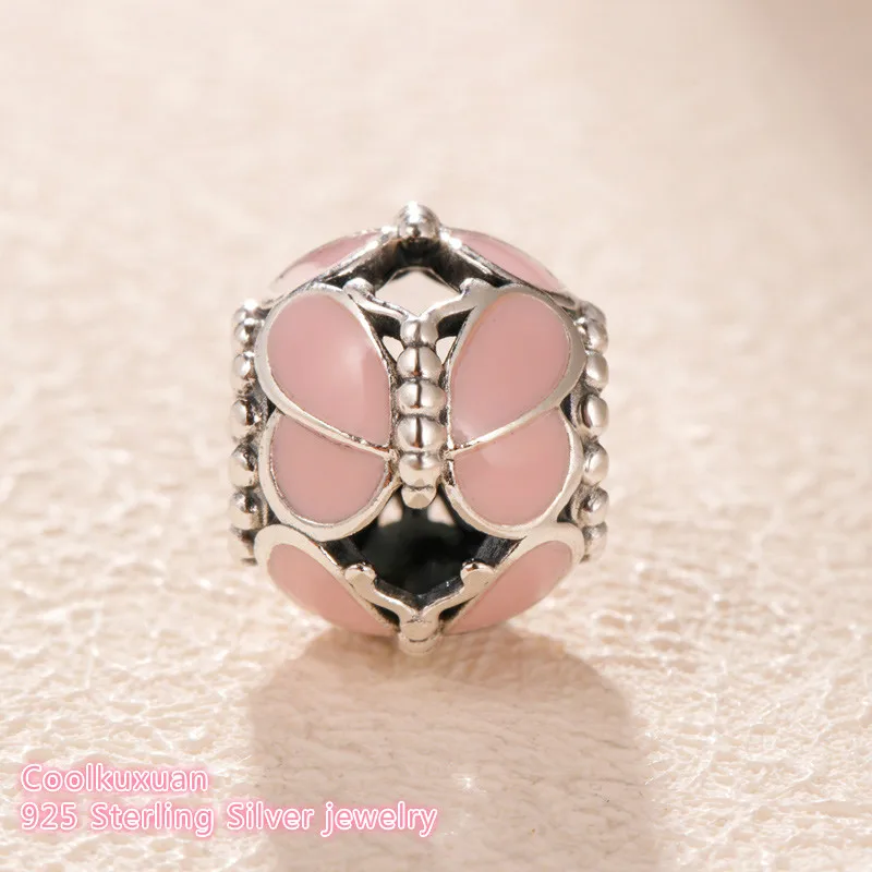 

Spring 100% 925 Sterling Silver Pink Butterflies Charm Enamel beads Fits Original Pandora bracelets Jewelry Making