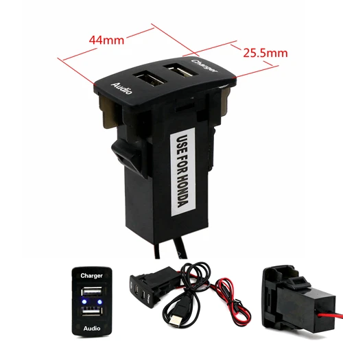 HONDA Автомобиль 5 в 2.1A USB интерфейс разъем зарядное устройство и USB аудио вход Разъем использовать для Honda, Civic, Spirior, CRV, Fit Jazz, City, Accord, Odyssey - Название цвета: HONDA