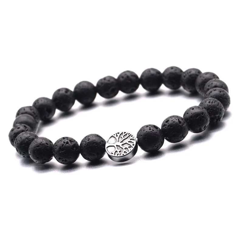 Гематит Древо жизни 8 мм черный камень из вулканической лавы эфирное масло