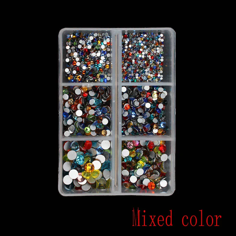 08 Mixed color 1 коробка мульти Размеры Стекло ногтей Стразы смешанные цвета, плоский обратно усеяны искусственными драгоценными камнями; страз 3D обаяние драгоценные камни DIY Маникюр нейл-арта украшения - Цвет: 08 Mixed color