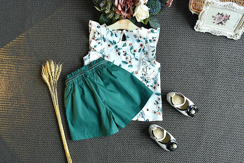 Летние комплекты одежды для девочек детские модные топы на день рождения + шорты