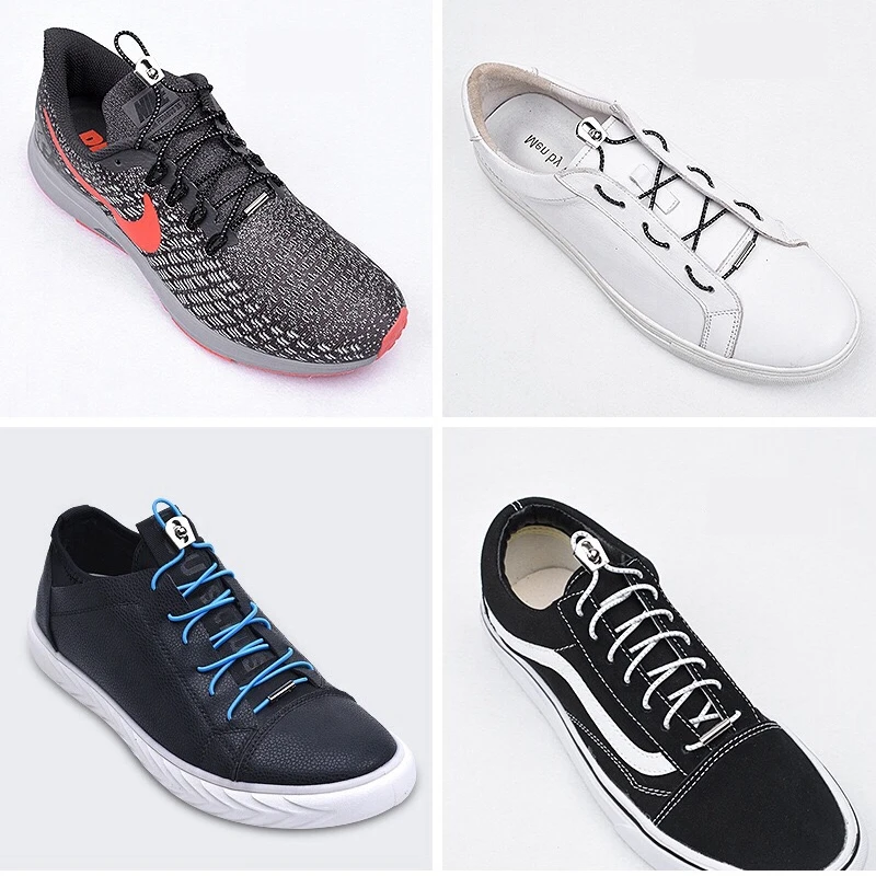 1Pair Elastic Reflective Shoelaces No Tie Shoe Laces Metal Lock Shoes Lace Kids Adult Unisex Quick Sneakers Shoelace Shoestrings