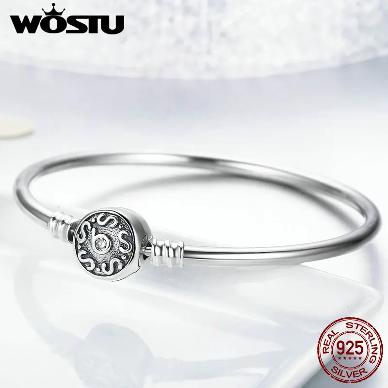 WOSTU, высокое качество, 925 пробы, серебряный, винтажный узор, S браслет для женщин, подходит для DIY, браслеты с подвесками, модное ювелирное изделие, FIB013