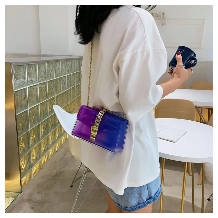 8 Colors Fashion Jelly Bag Casual Panelled Chain Shoulder Messenger Bags Summer Transparent Women Purse and Handbags Channel Bag